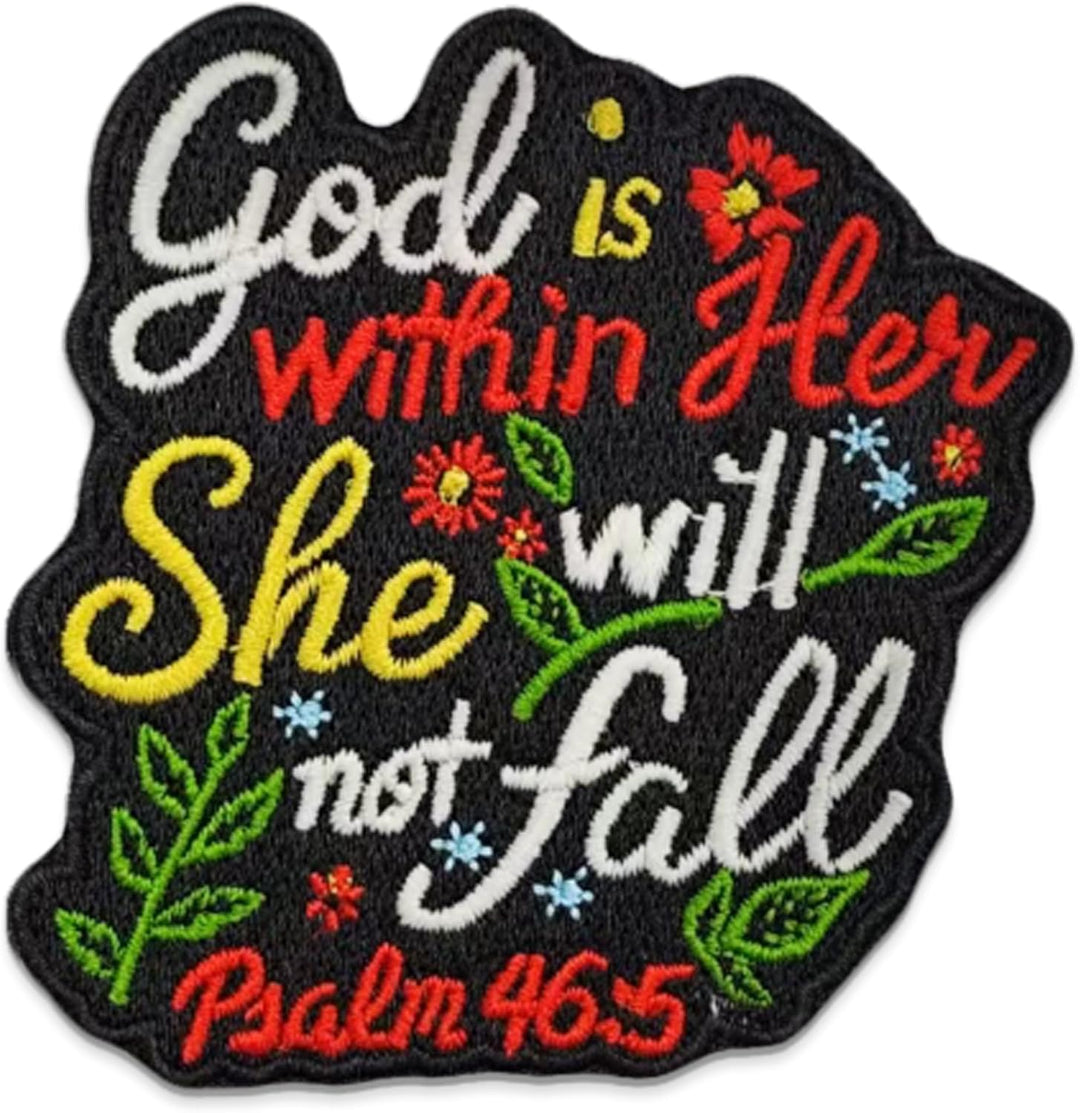 Jestik God is Within Her She Will Not Fall Embroidery Patch - Glow in The Dark - EMB-GID Will Not Fall