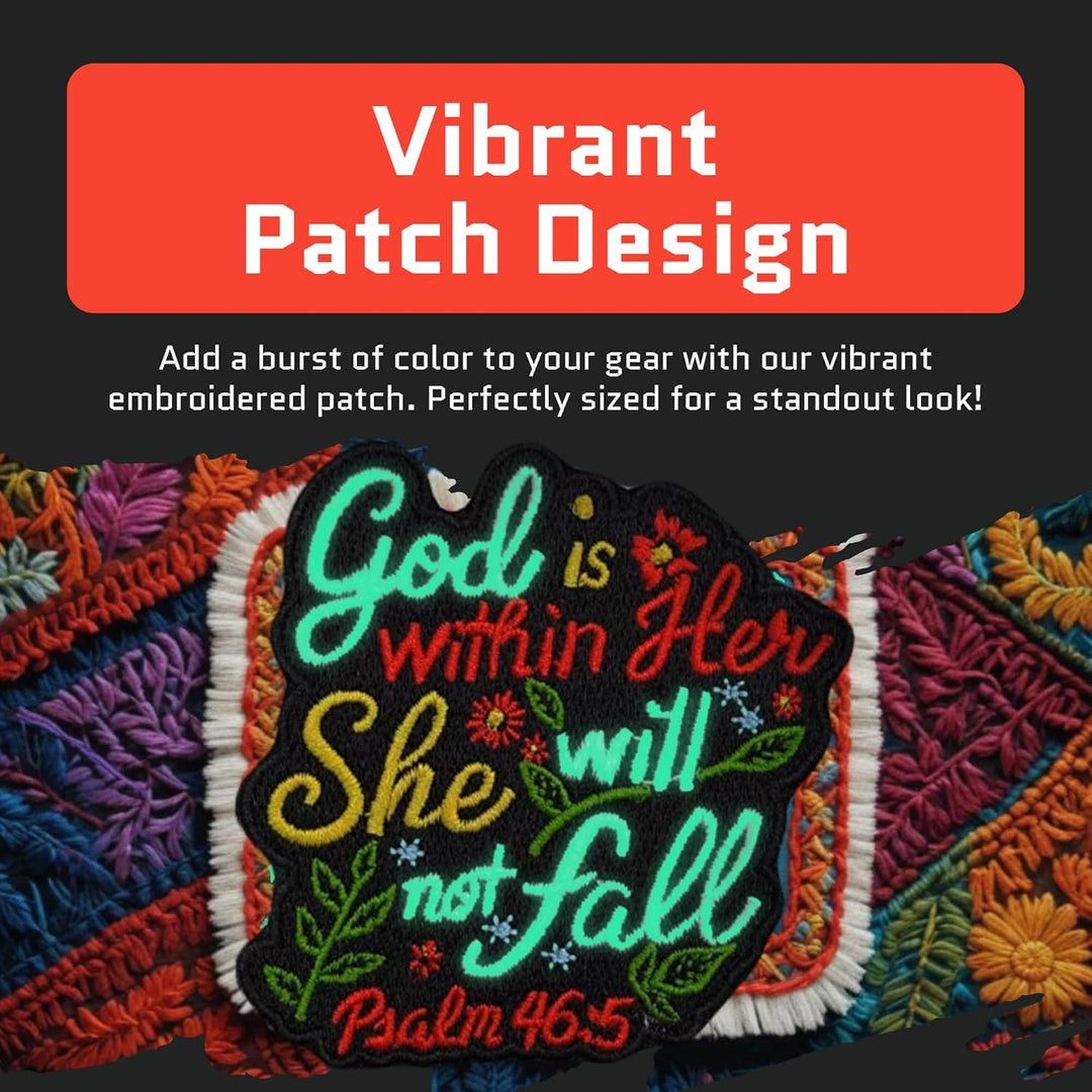 Jestik God is Within Her She Will Not Fall Embroidery Patch - Glow in The Dark - EMB-GID Will Not Fall