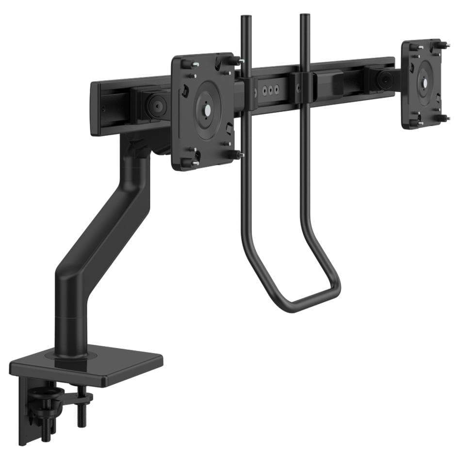Humanscale Monitor Arm B - Black with Black Trim / Two-Piece Clamp Mount with Base / H - Crossbar for 2 monitors with Handle Humanscale M8.1 Heavy Duty Single or Dual Monitor Arm