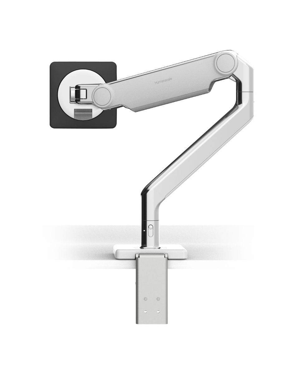 Humanscale Monitor Arm W - Polished Aluminum with White Trim / CM - Two-Piece Clamp Mount with Base Humanscale M2.1 Single Monitor Arm
