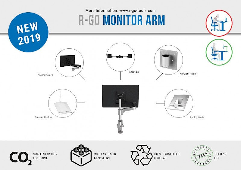 R-Go Zepher Single monitor arm-RGOVLZE4SI