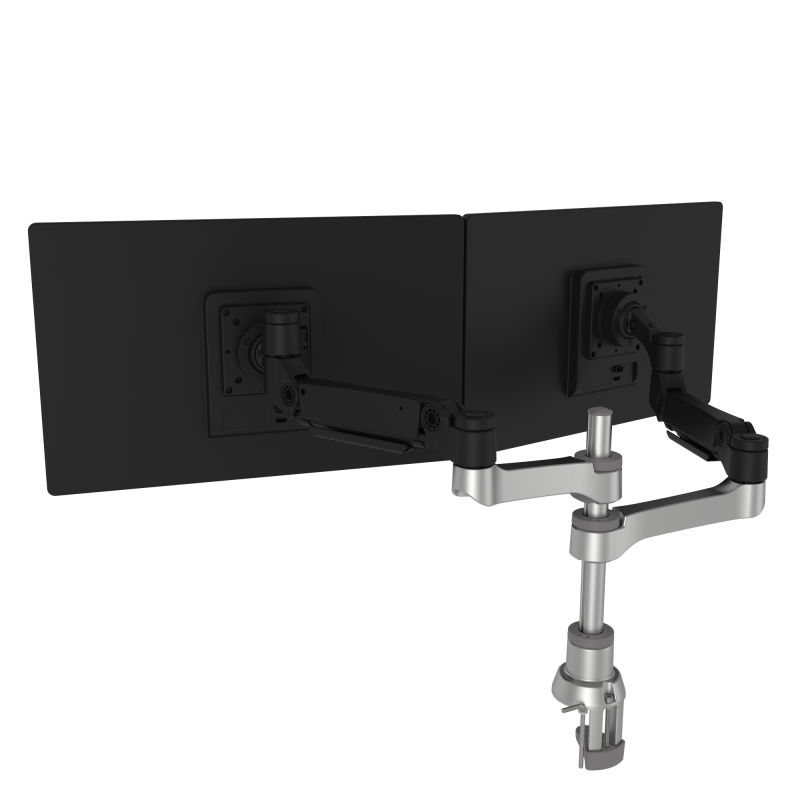 R-Go Caparo D2 Circular Dual Monitor Arm Desk Mount, Gas Lift, 3-9kg, Black-Silver, Low Carbon Footprint