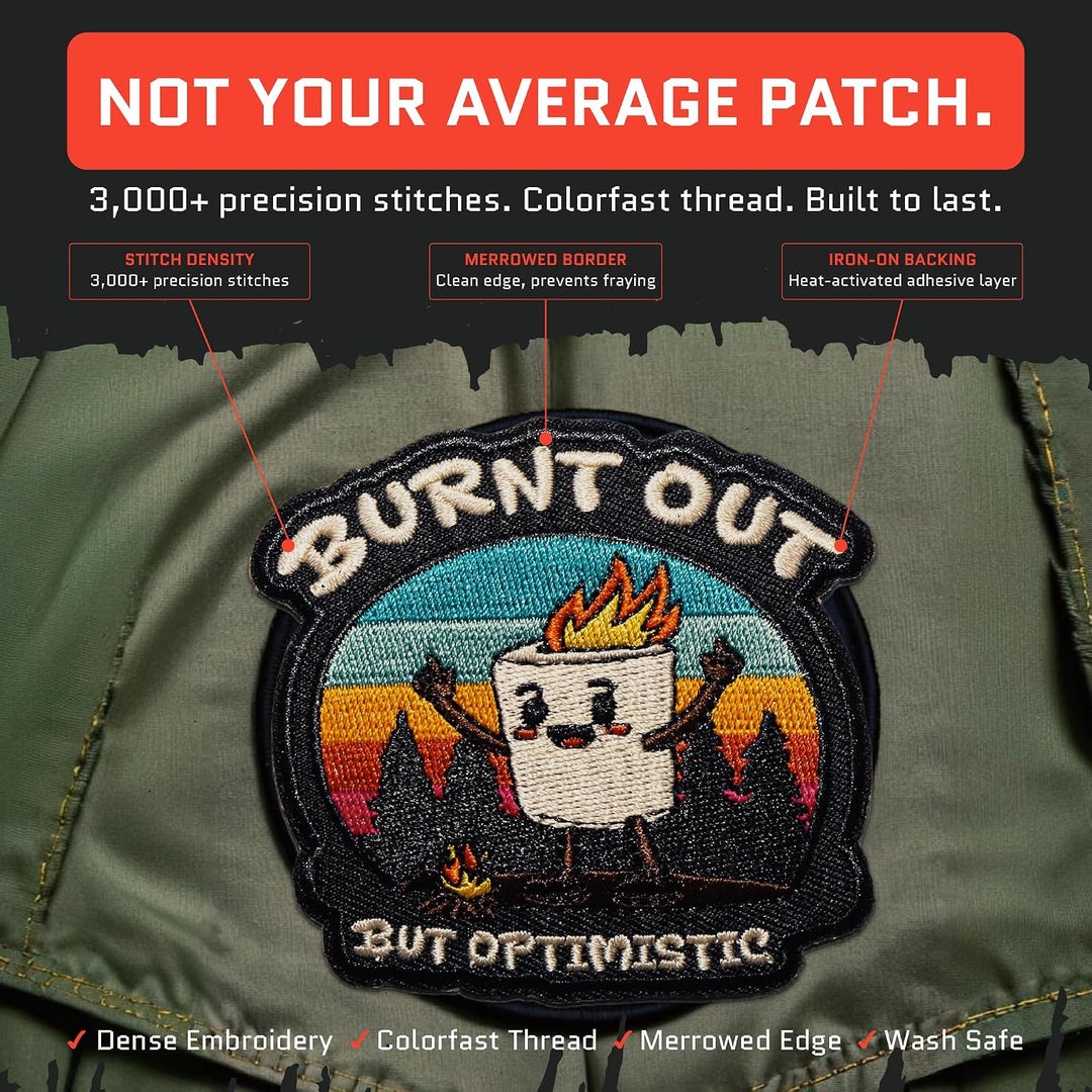 Jestik Burnt Out But Optimistic Embroidery Iron On Patch - ION-Burnt Out