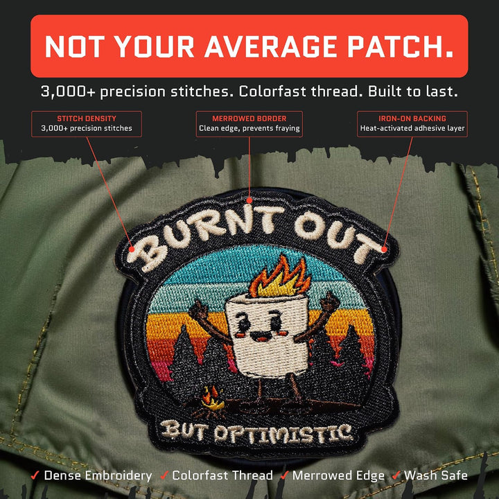 Jestik Burnt Out But Optimistic Embroidery Iron On Patch - ION-Burnt Out
