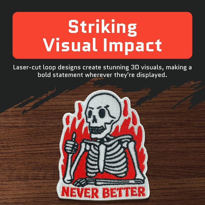 Jestik Never Better Skeleton Glow in The Dark Funny Embroidered Patch - EMB-GID Never Better