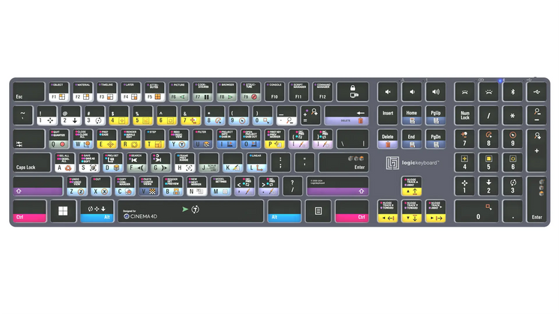Logickeyboard TITAN Cinema 4D Wireless Backlit Keyboard for Windows | Bluetooth 5.1 & USB-C | LKB-C4DB-TPC-US
