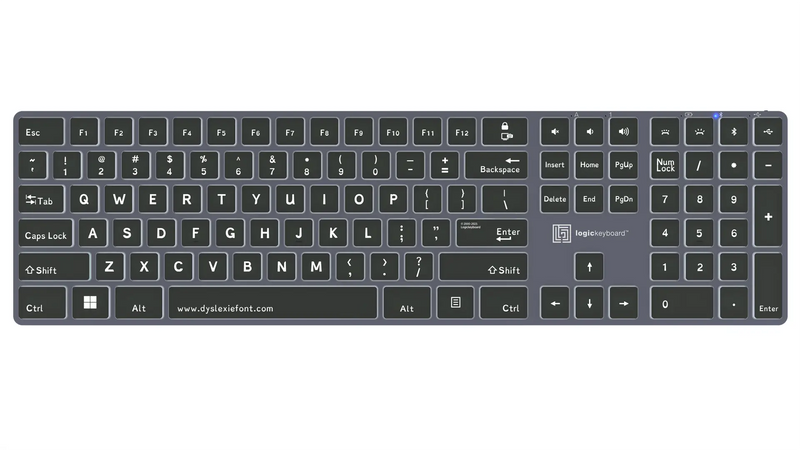 Logickeyboard TITAN Dyslexie® Wireless Backlit Keyboard for Windows | Bluetooth & USB-C | LKB-DYSLEX-TPC-US