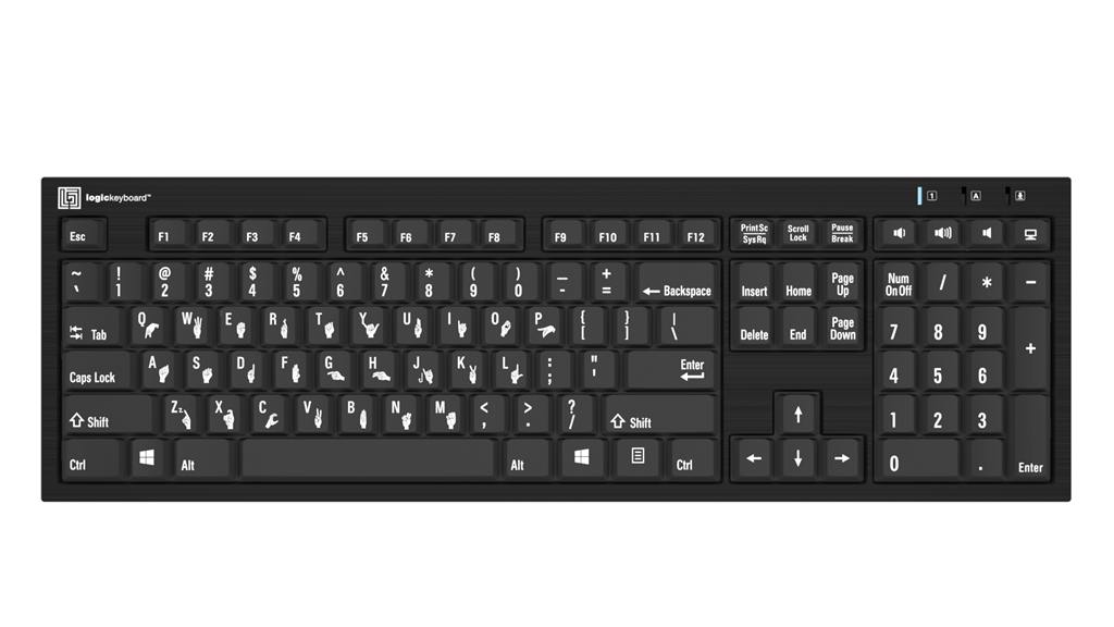 LogicKeyboard Hand Sign Keyboard for PC — ASL Hand Signs + Letters | NERO Slimline