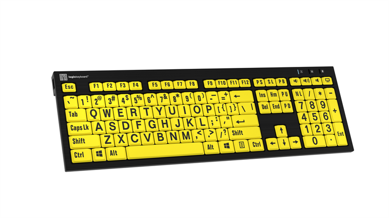 LogicKeyboard LargePrint Black on Yellow Keyboard — Highest Contrast for Low Vision | PC Wired USB