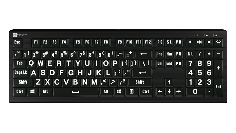 LogicKeyboard LargePrint White-on-Black Backlit Keyboard — ASTRA 2 | PC & Mac