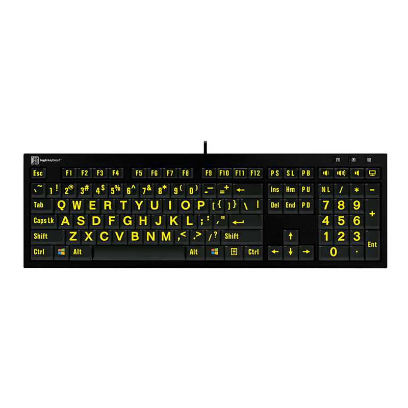Large Print Keyboard Yellow on Black - High Contrast for Low Vision