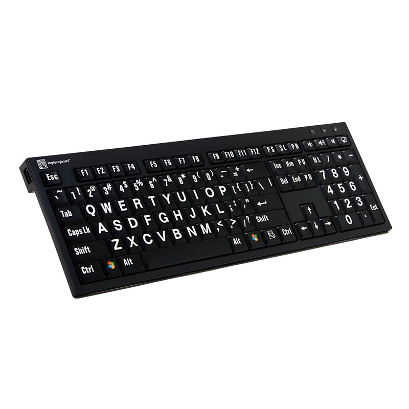 LogicKeyboard LargePrint White on Black Keyboard — High Contrast for Low Vision | PC Wired USB