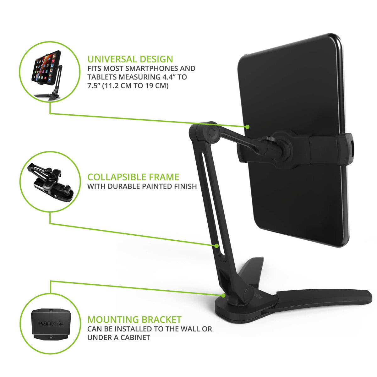 Kanto Universal Phone and Tablet Stand with Extended Arm and Mounting Bracket