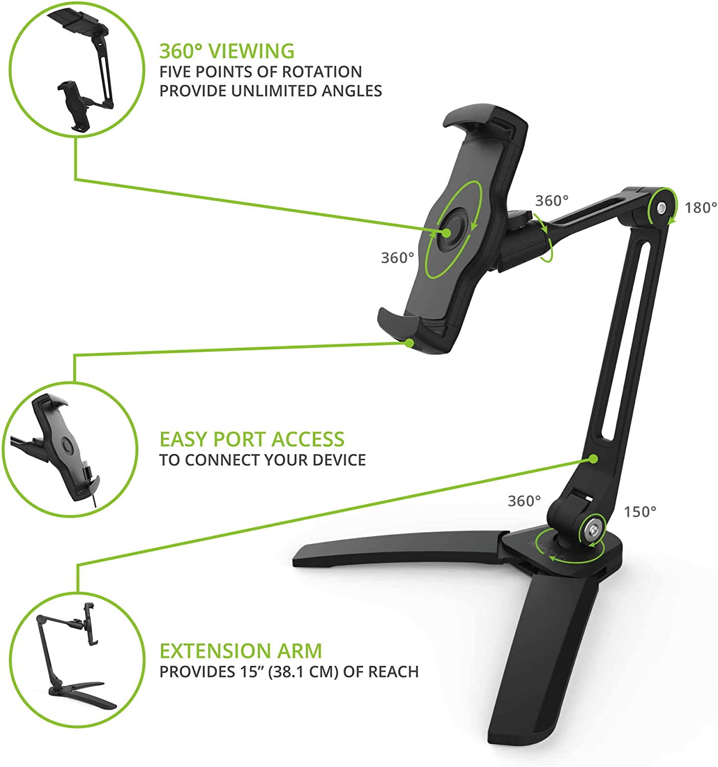 Kanto Universal Phone and Tablet Stand with Extended Arm and Mounting Bracket