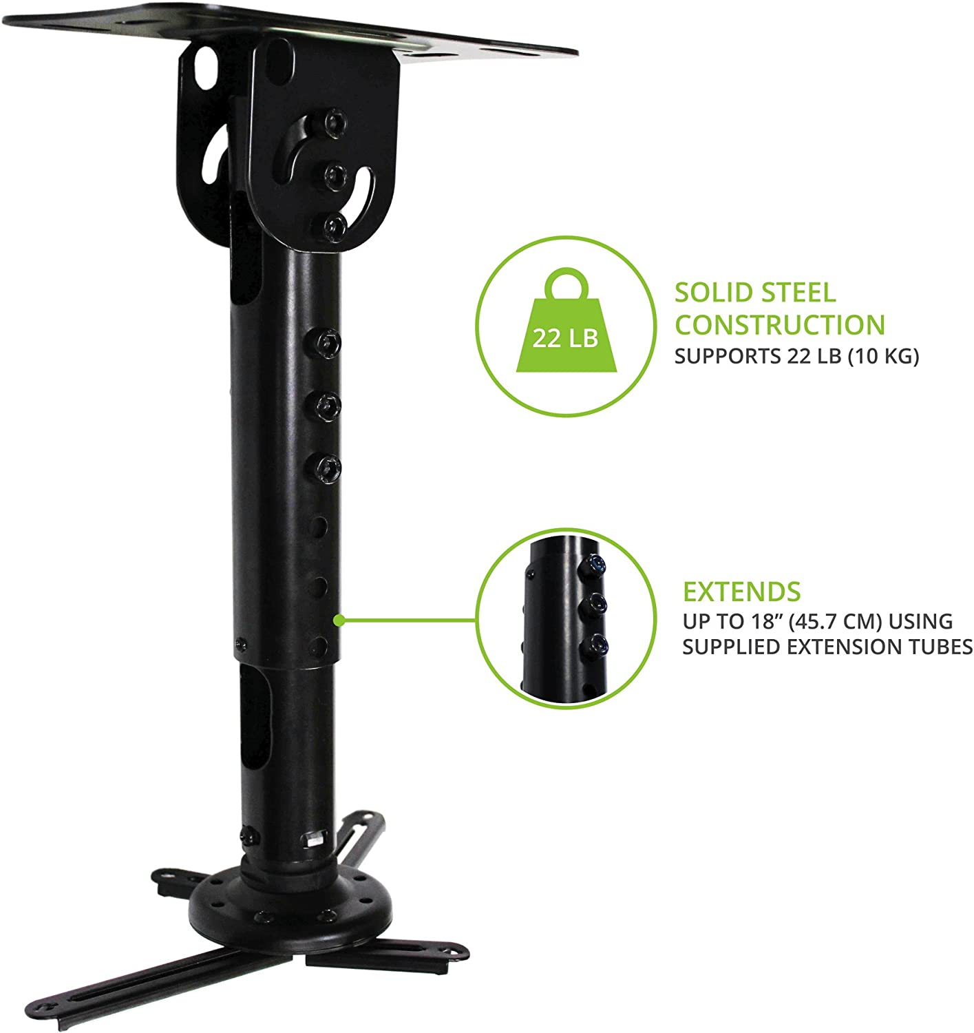 Kanto Universal Projector Mount for sloped ceilings (15-inch to 18-inch extension) - P301