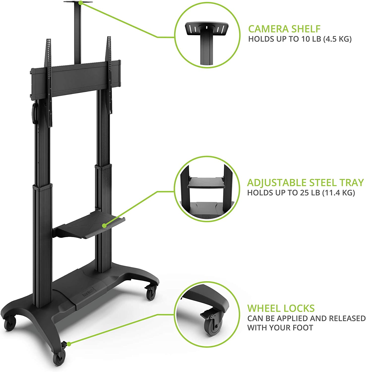 Kanto Mobile TV Mount with Adjustable Shelf for 60-inch to 100-inch TVs - MTMA100PL