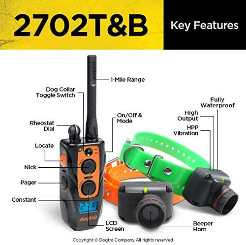 Dogtra 2702T&B Two Dogs Remote Training and Beeper Collar - 1 Mile Range, Rechargeable, Waterproof - Plus 1 iClick Training Card, Jestik Click Trainer - Value Bundle