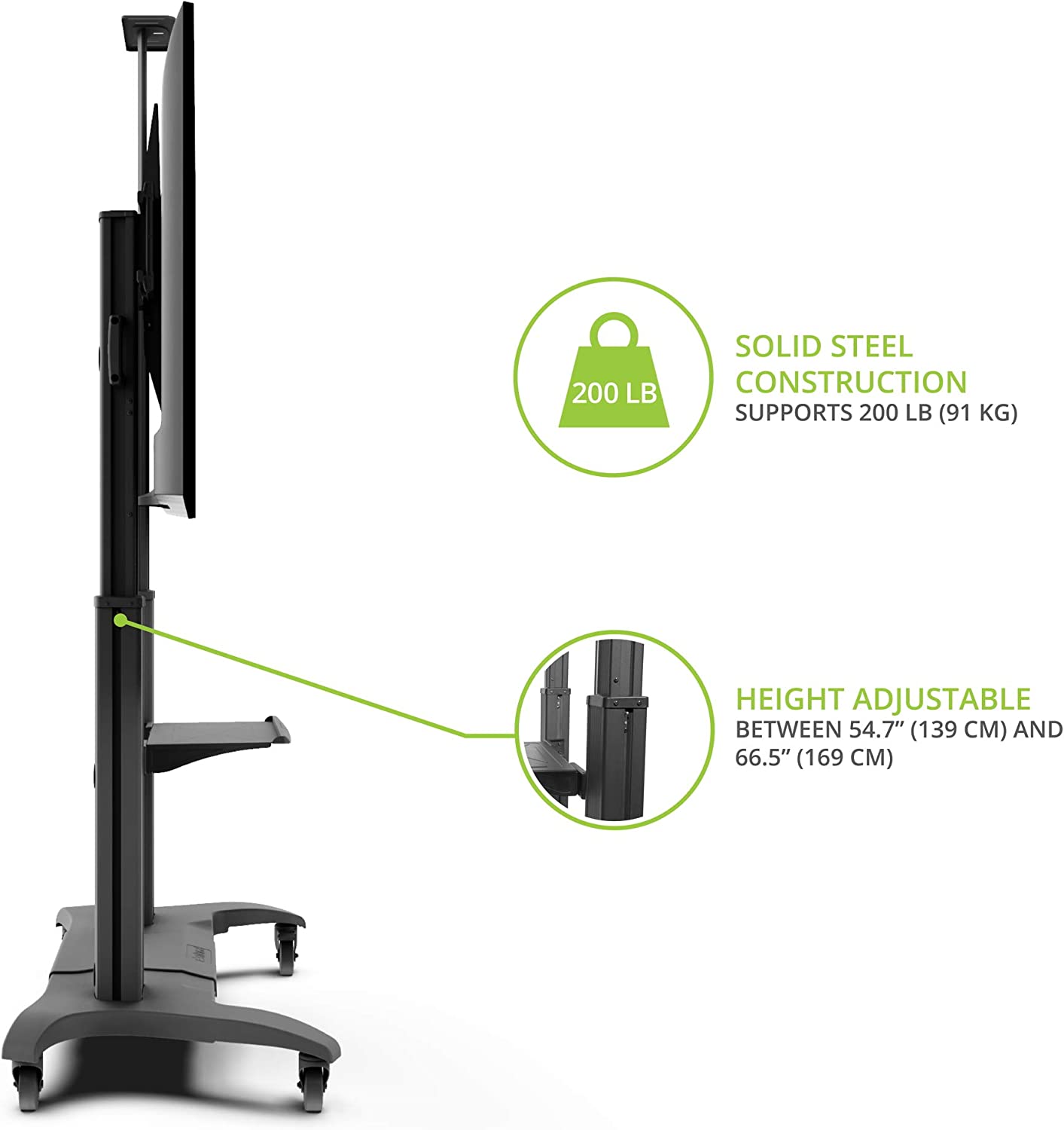 Kanto Mobile TV Mount with Adjustable Shelf for 60-inch to 100-inch TVs - MTMA100PL