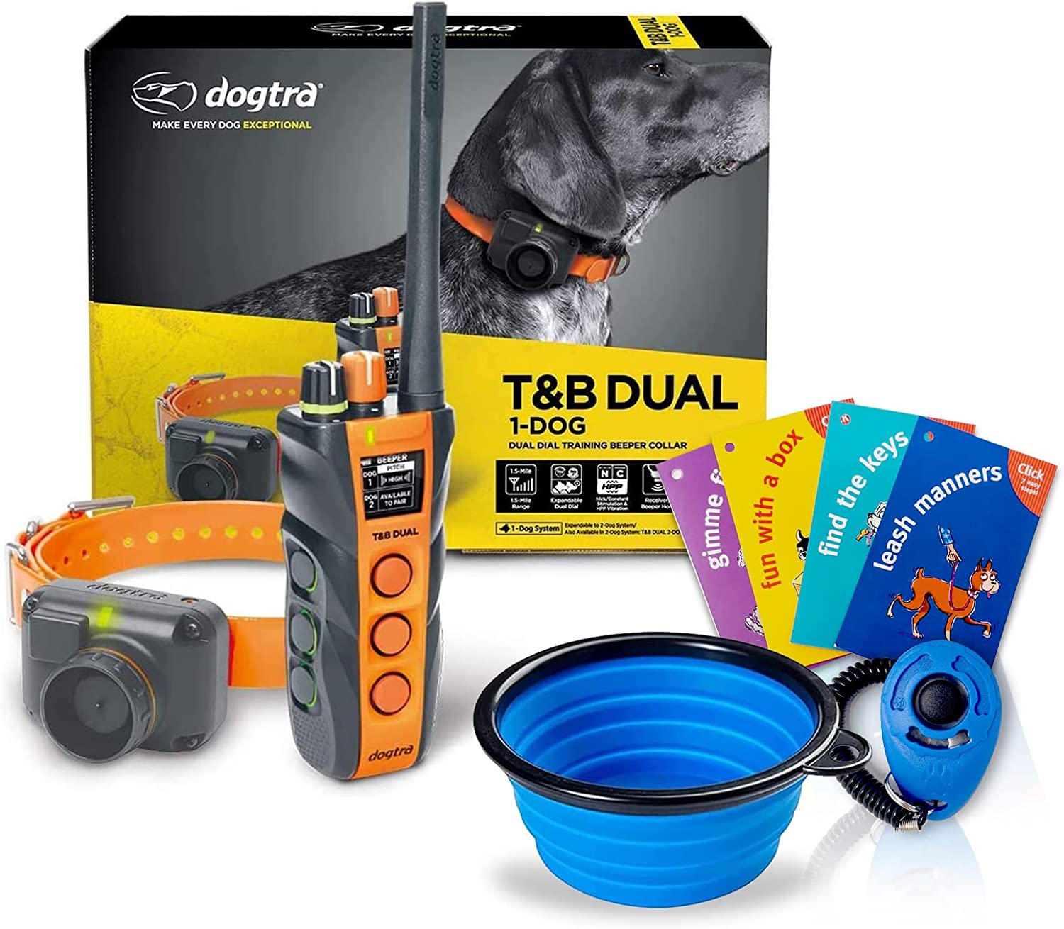 Dogtra T&B Dual Dial 1-Dog Training & Beeper Remote Training E-Collar for Upland Hunters - 1.5-Mile Range, Rechargeable, Waterproof - Plus 1 iClick Training Card, Jestik Click Trainer - Value Bundle