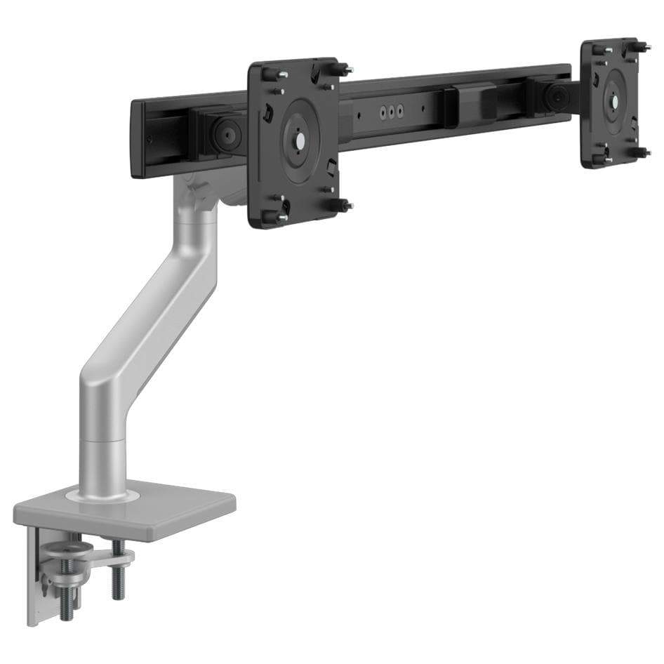 Humanscale Monitor Arm S - Silver with Gray Trim / Two-Piece Clamp Mount with Base / 2 - Crossbar for 2 monitors Humanscale M8.1 Heavy Duty Single or Dual Monitor Arm