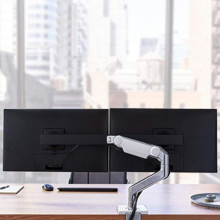 Humanscale Monitor Arm S - Silver with Gray Trim / Two-Piece Clamp Mount with Base / T - Standard Monitor Tilt Humanscale M8.1 Heavy Duty Single or Dual Monitor Arm