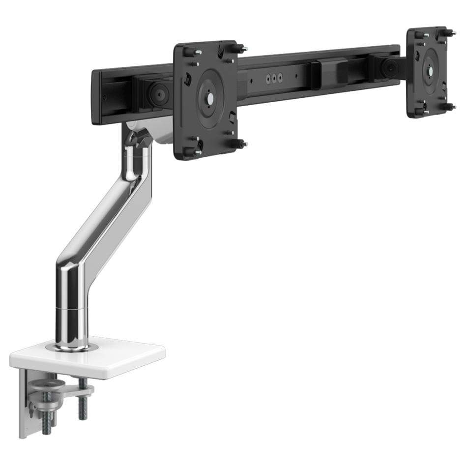 Humanscale Monitor Arm W - Polished Aluminum with White Trim / Two-Piece Clamp Mount with Base / 2 - Crossbar for 2 monitors Humanscale M8.1 Heavy Duty Single or Dual Monitor Arm