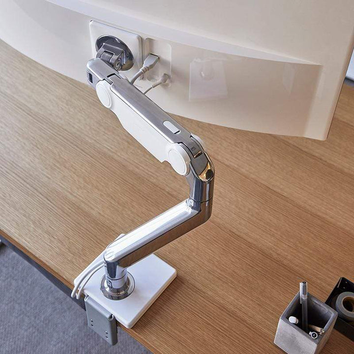 Humanscale Single Monitor Arm S - Silver with Gray Trim / CM - Two-Piece Clamp Mount with Base Humanscale M10 Heavy Duty Monitor arm Holds up to 48lbs
