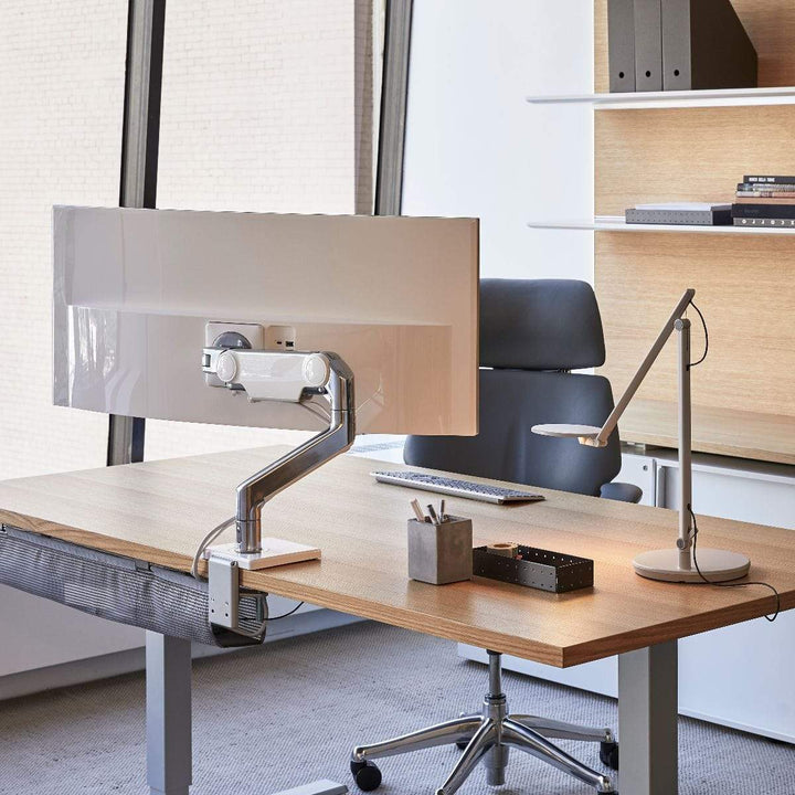 Humanscale Single Monitor Arm S - Silver with Gray Trim / CM - Two-Piece Clamp Mount with Base Humanscale M10 Heavy Duty Monitor arm Holds up to 48lbs