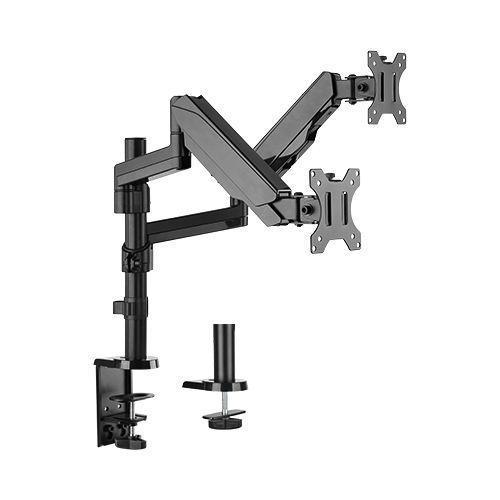Jestik Advanced Flex 2.0 Dual Monitor Arm Clamp and Bolt Through Mount - Gas Assisted Arm, For Two 17"-32" Computer Screens, Holds up to 17.6 lbs.